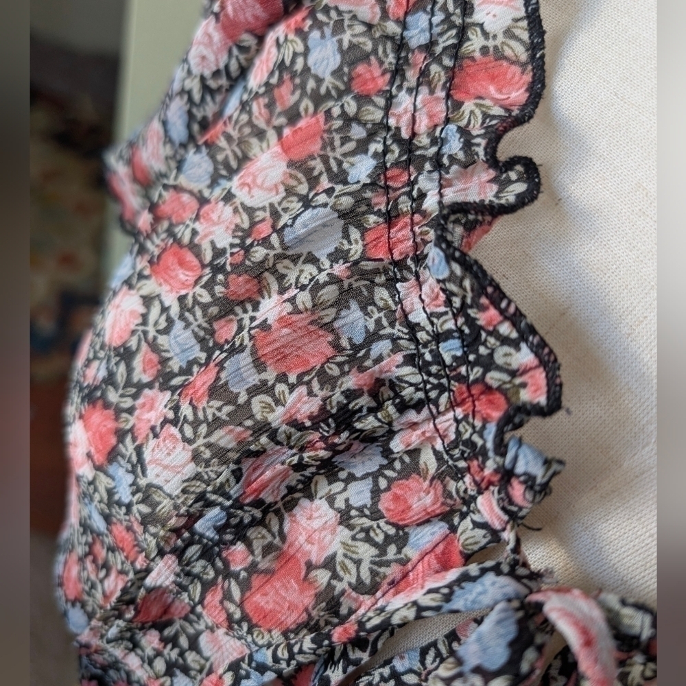 Poetry Women's Size Small Multicolor Short Sleeve Sheer Boho Ditsy Floral Blouse